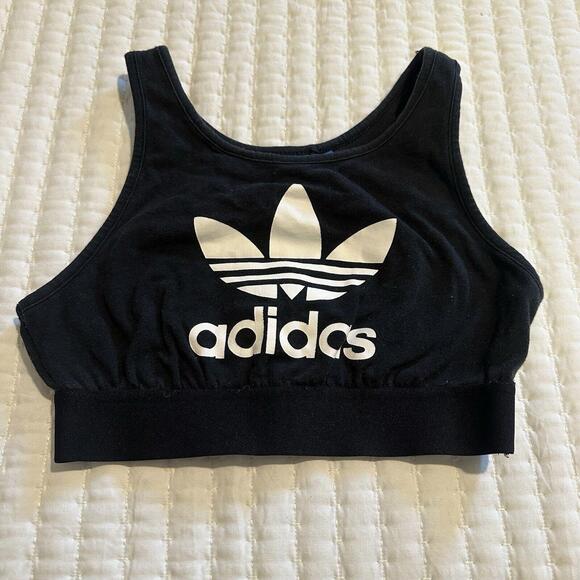Adidas Sports Bra Black White Logo Sleeveless Workout Top No Lining Sz S Small - Picture 1 of 12